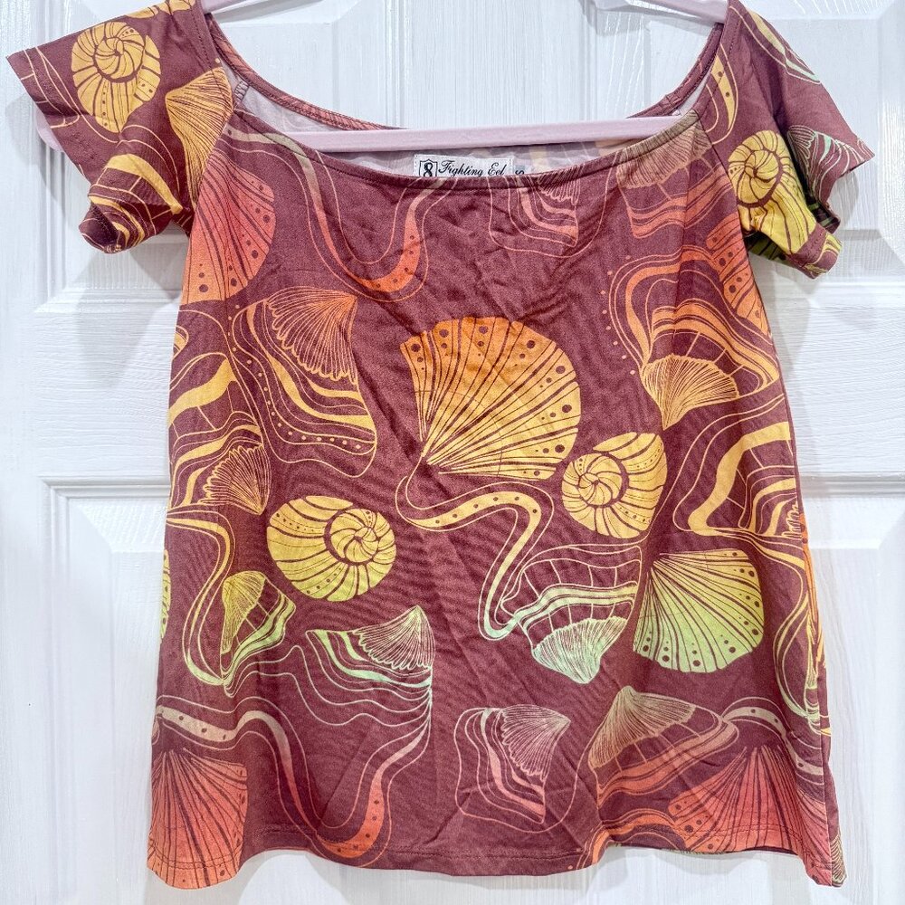 NWOT brown shell off the shoulder top sz XS NEW